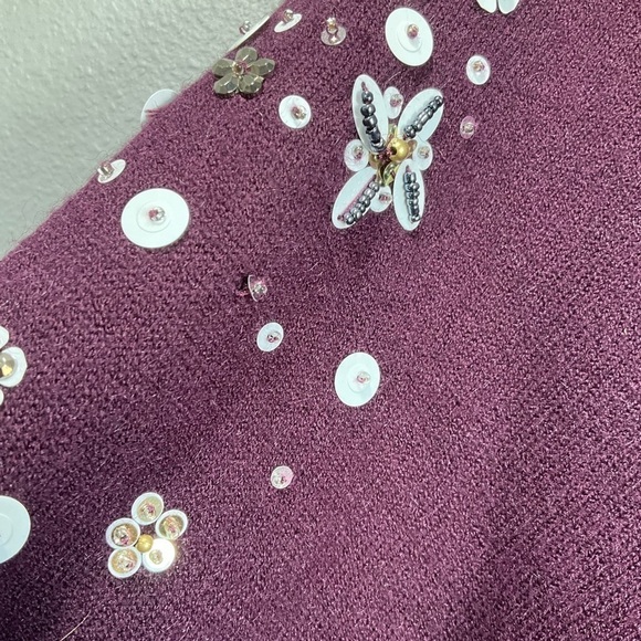Anthology sequins embroidery embellished butterfly maroon sweater Sz 20/22 - Picture 4 of 9